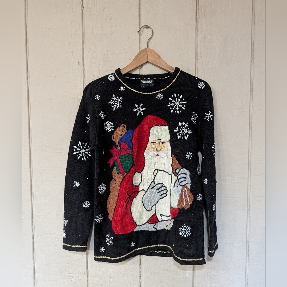 Vintage 90s Embroidery Santa Ugly Christmas Sweater